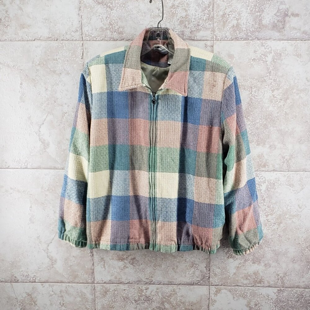 Alfred Dunner Checked Full Zip Petite Tweed Shirt Jacket Shacket Womens Size 16P